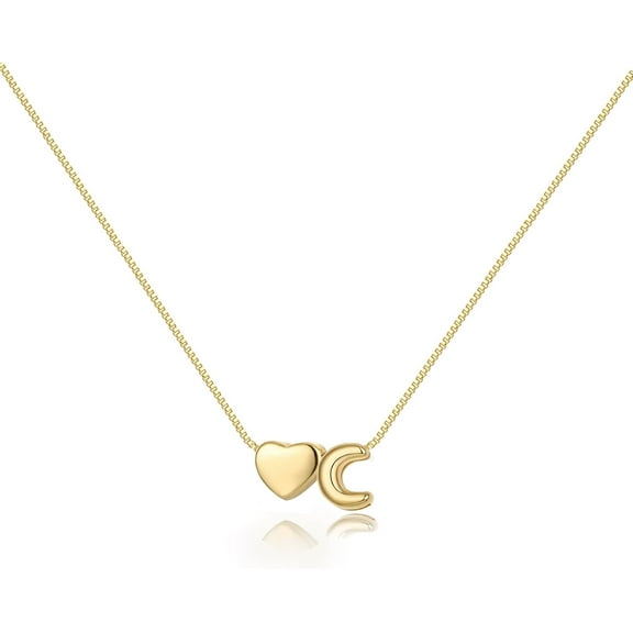 Initial Heart Necklace for Women 14K Gold Plated A-Z Letter Necklace Dainty Bubble Heart Pendant Tiny Initial Necklaces for Women Teen Trendy Jewelry Gifts
