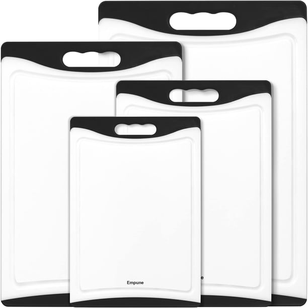 Tablas De Cortar Extra Grandes De Plástico Para Cocina (Juego De 4) Tabla De Cortar Para Lavavajillas Con Ranuras Para Jugo Asas De Fácil Agarre Negro Empune