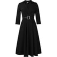 thumbnail image 3 of Women‘s A-Line Dress with Belt, 3/4 Sleeve Flared Dress for Wedding Guest & Office, Semi-Formal Dress, 3 of 7