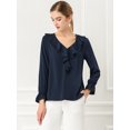 thumbnail image 3 of Blusa de gasa con cuello En V y volantes Allegra K Campesina Vintage Azul oscuro L, 3 of 6