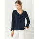 thumbnail image 3 of Blusa de gasa con cuello En V y volantes Allegra K Campesina Vintage Azul oscuro L, 3 of 6