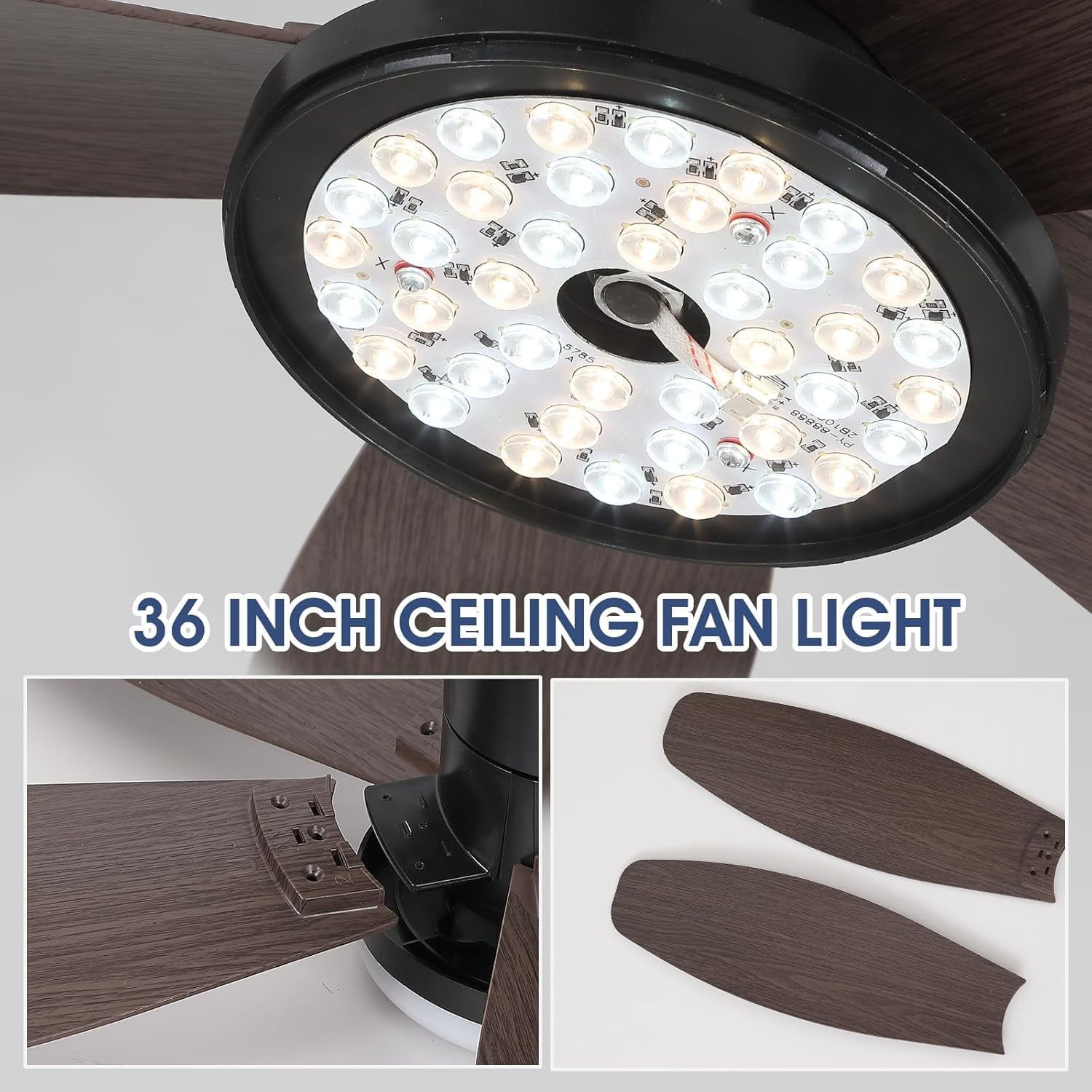 Phorus 36" Low Profile Ceiling Fan with LED Light, Remote/APP Control, Quiet Reversible DC Motor, Dimmable Modern Ceiling Fan for Bedroom, Brown