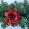 thumbnail image 2 of Luxtrada Set of 6 Pcs Christmas Poinsettia Flowers Ornaments Glitter Floral Accessories 6.3inches Simulation Flower Festival Xmas Wreath Tree Decorations for Party Home Wedding (Red), 2 of 9