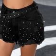 thumbnail image 6 of ClodeEU Women's Rhinestone Jeans Shorts with Pocket and Belt Casual Fashion Denim Short Black,Womens Plus XXL, 6 of 8
