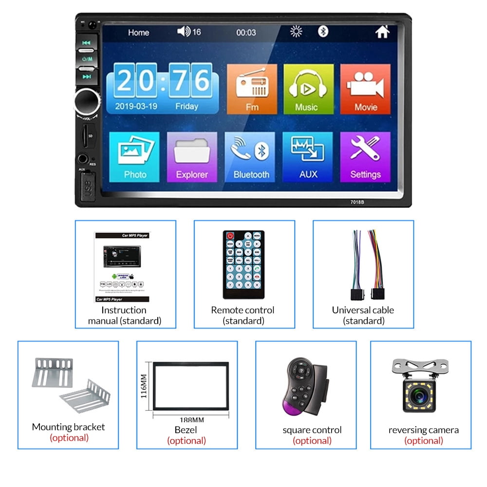 DFITO 7inch Double Din Car Stereo, Bluetooth Car Radio, MP5 Player, HD Touch Screen, FM Receiver
