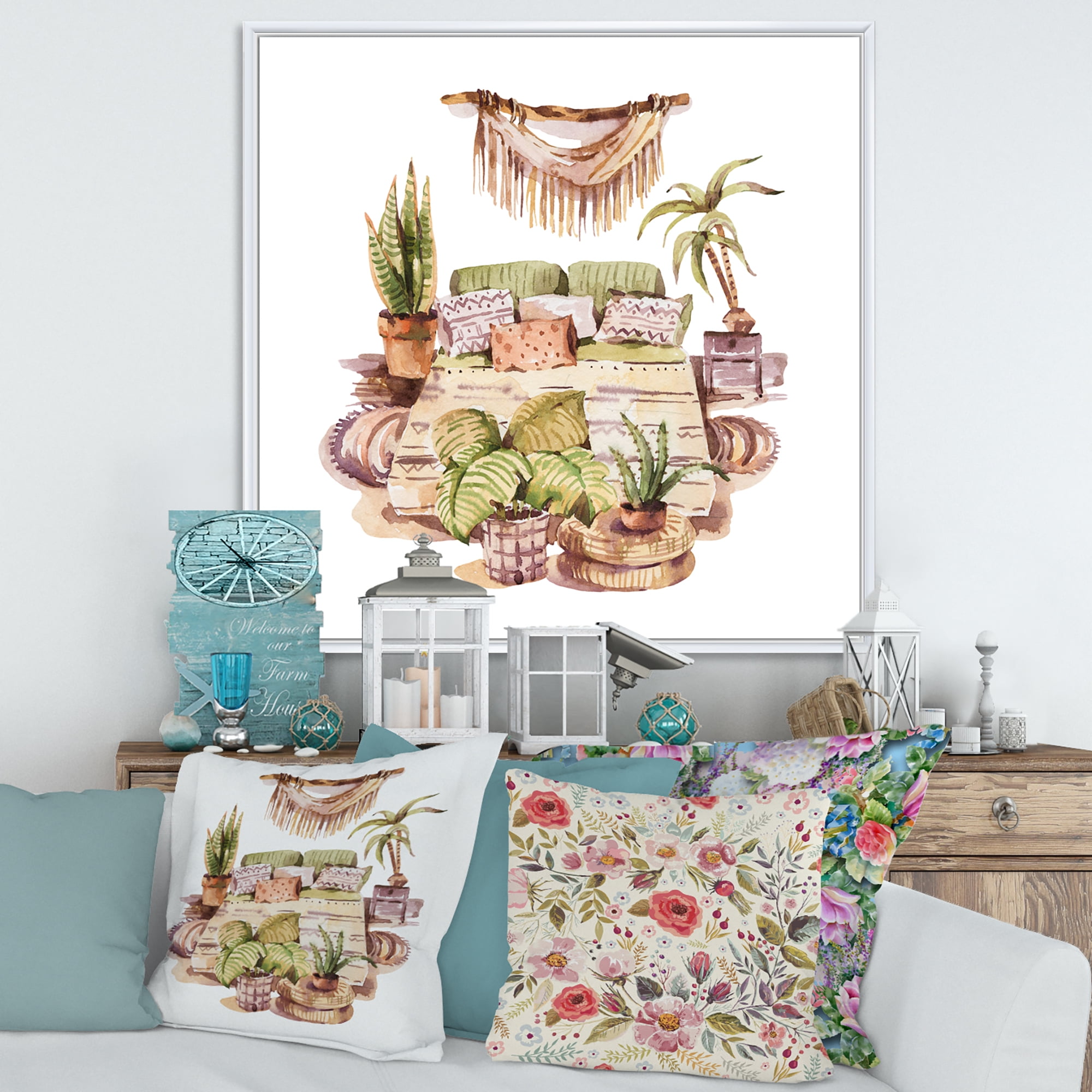 Designart 'Indoor House Plants Urban Jungle in Flowerpots IV' Traditional Framed Canvas Wall Art Print