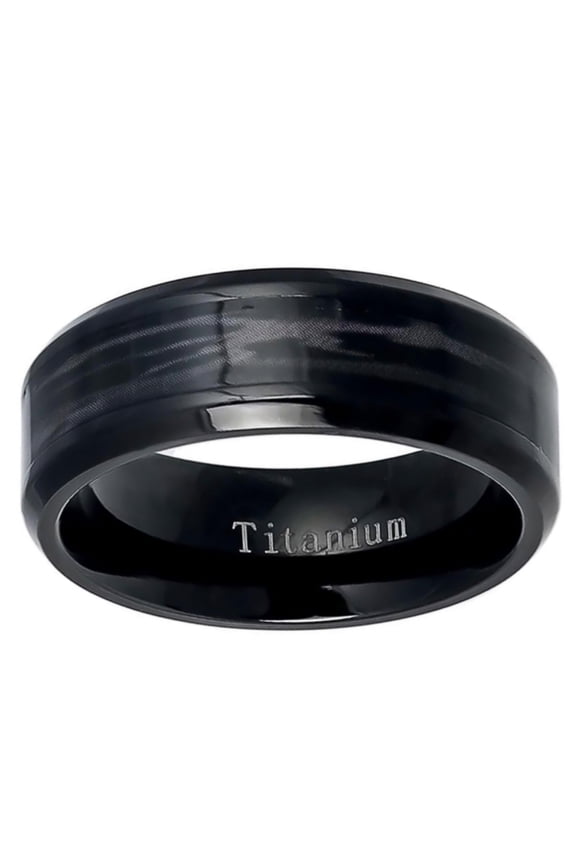 Men Women Titanium Wedding Band Ring 8mm Black Imitation Dark Wood Grain Inlay Titanium Ring