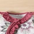 thumbnail image 4 of Newborn Baby Girls Long Sleeve Rompers Floral Print Ruffles Zipper Jumpsuits Bodysuit + Headband, 4 of 7