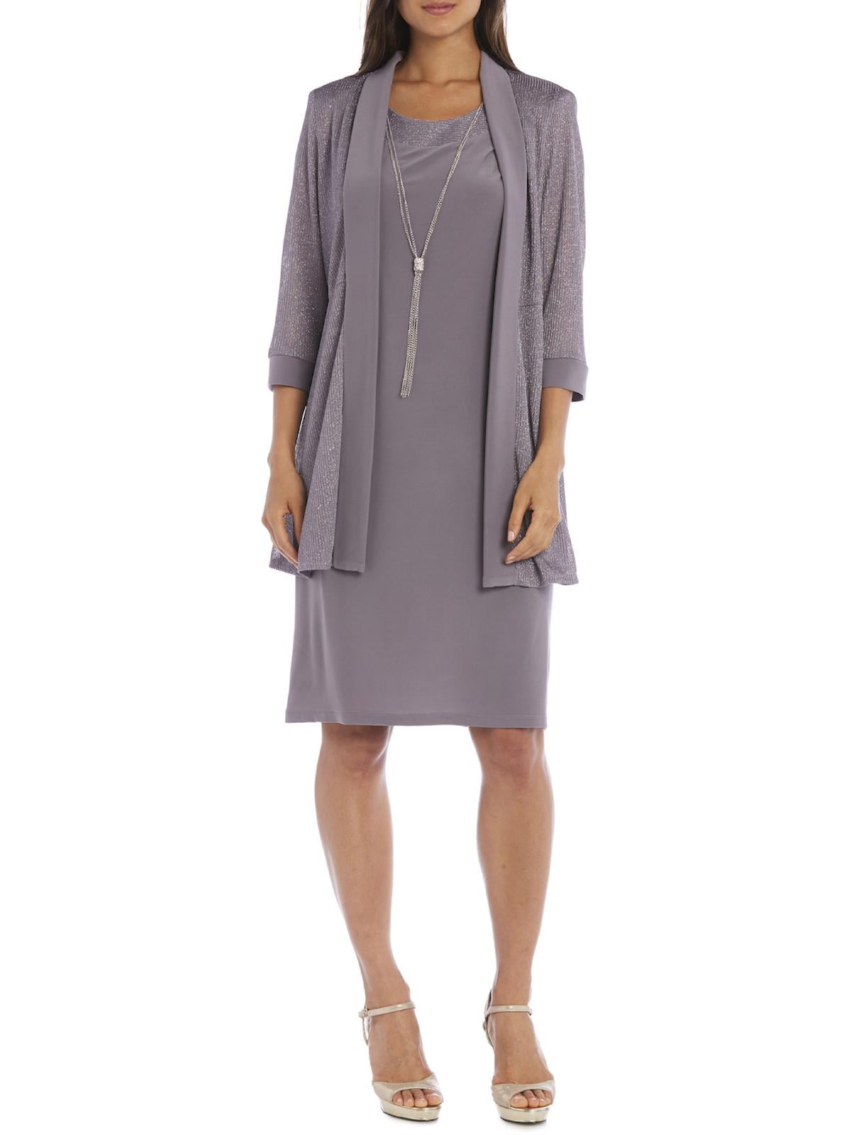 R&M Richards Women's 2 Piece Metallic Sleeveless Dress and Jacket Set