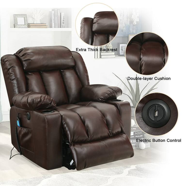 Large Power Lift Recliner Chair for Elderly,Massage Chair Recliner with Massage and Heating Function,160 Tilt Ergonomic with Footrest,Brown, Size: 38