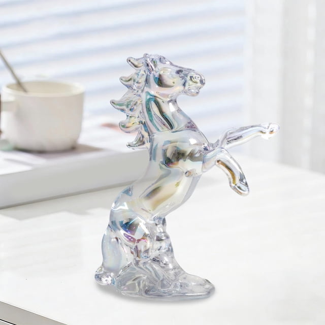 Adorno de carrusel de vidrio vidriado | Figurilla de caballo galopante de cristal | Símbolo de éxito • Detalle acabado a mano • Azul, dorado, blanco, gris, caqui, amarillo | 4,29x2,91x1,57 in |