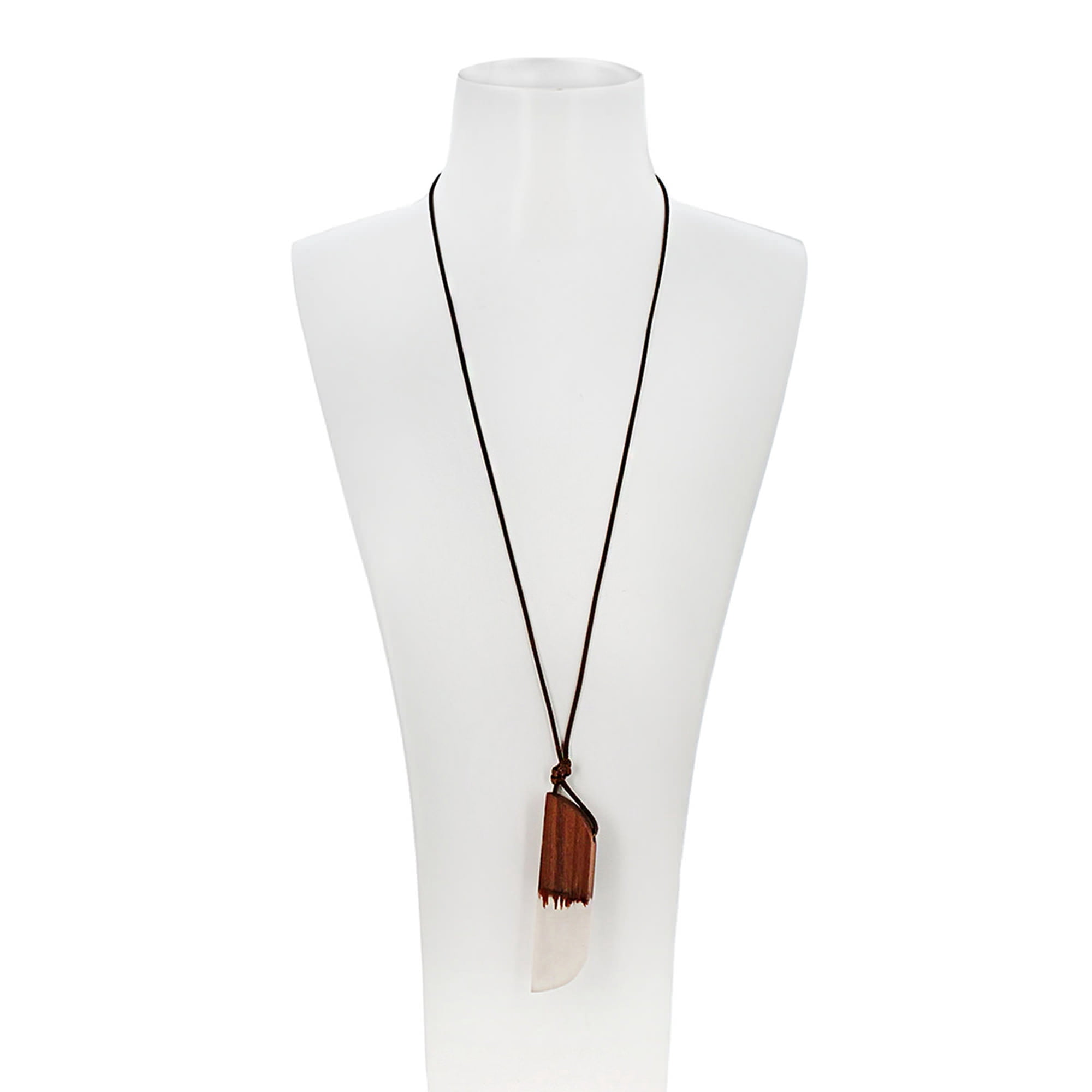 Blue Box Boutique Inc Clear Resin Wooden Bar Adjustable Leather Cord Necklace for Women, Teens | Wood Anniversary Gift