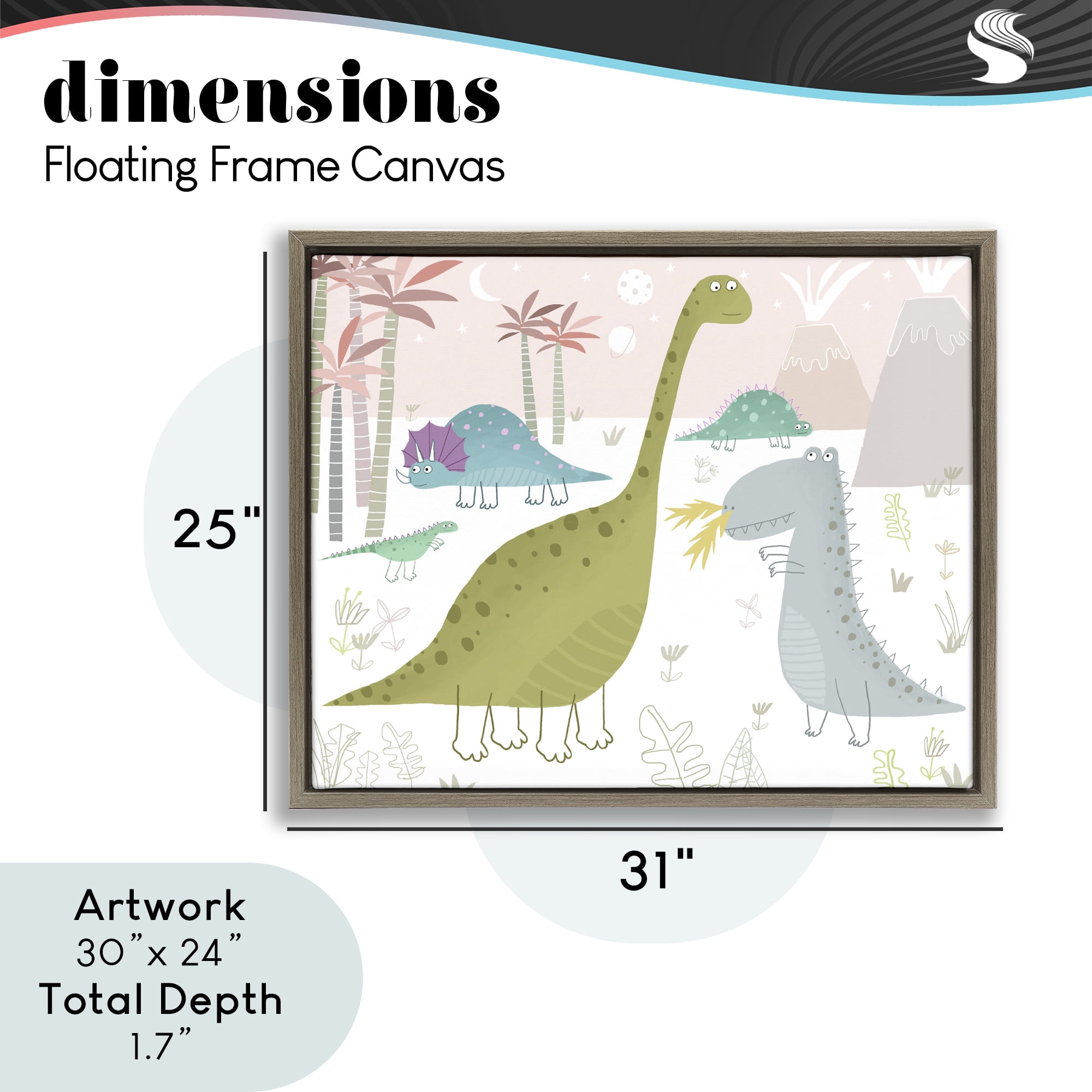 Stupell Industries Earthy Jurassic Dinosaurs Brown Framed Floater Canvas Wall Art, design by Carla Daly