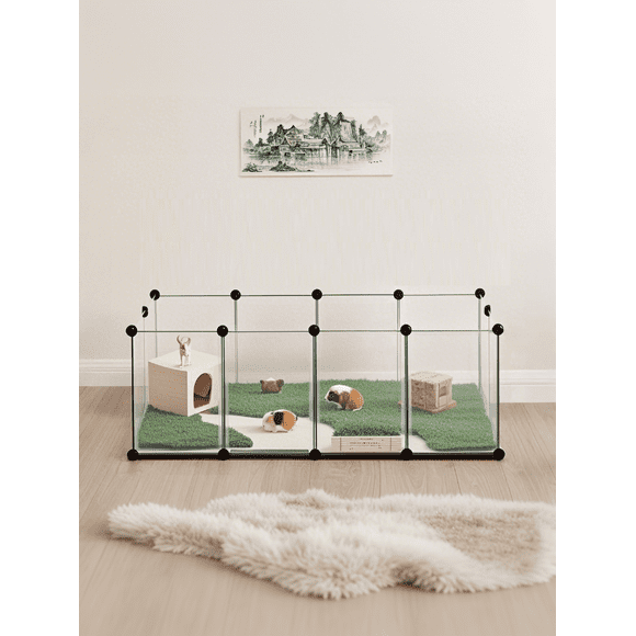 SONGMICS Valla para Mascotas, Parque para Cobayas con Suelo, para Animales Pequeños, Hámsters, Conejos, Erizos, 125 x 63 x 42 cm, Blanco