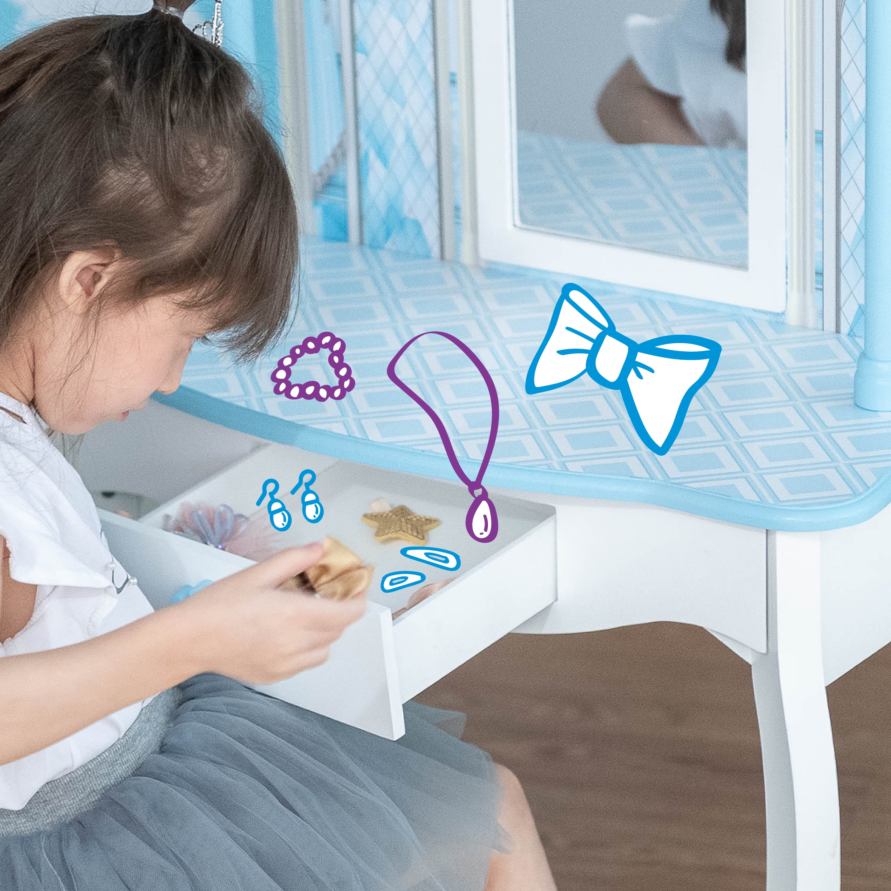 Teamson Kids - Dreamland Castle Play Vanity Set - White / Ice Blue