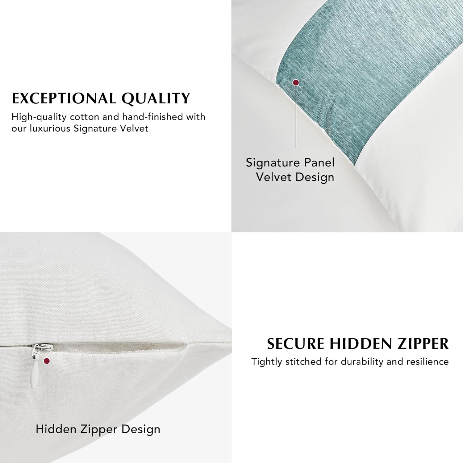 EVERGRACE Walsh Signature Velvet Panel Cotton Pillow Covers Set of 2, Decorative Pillow Covers 20"x20" for Couch, Square Cushion Cases for Sofa Bedroom Living Room, Aquamarine