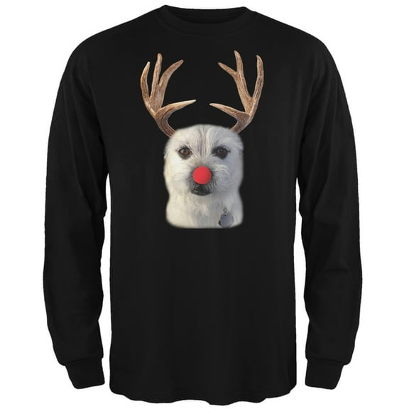Funny Reindeer Dog Ugly Christmas Sweater Black Long Sleeve T-Shirt