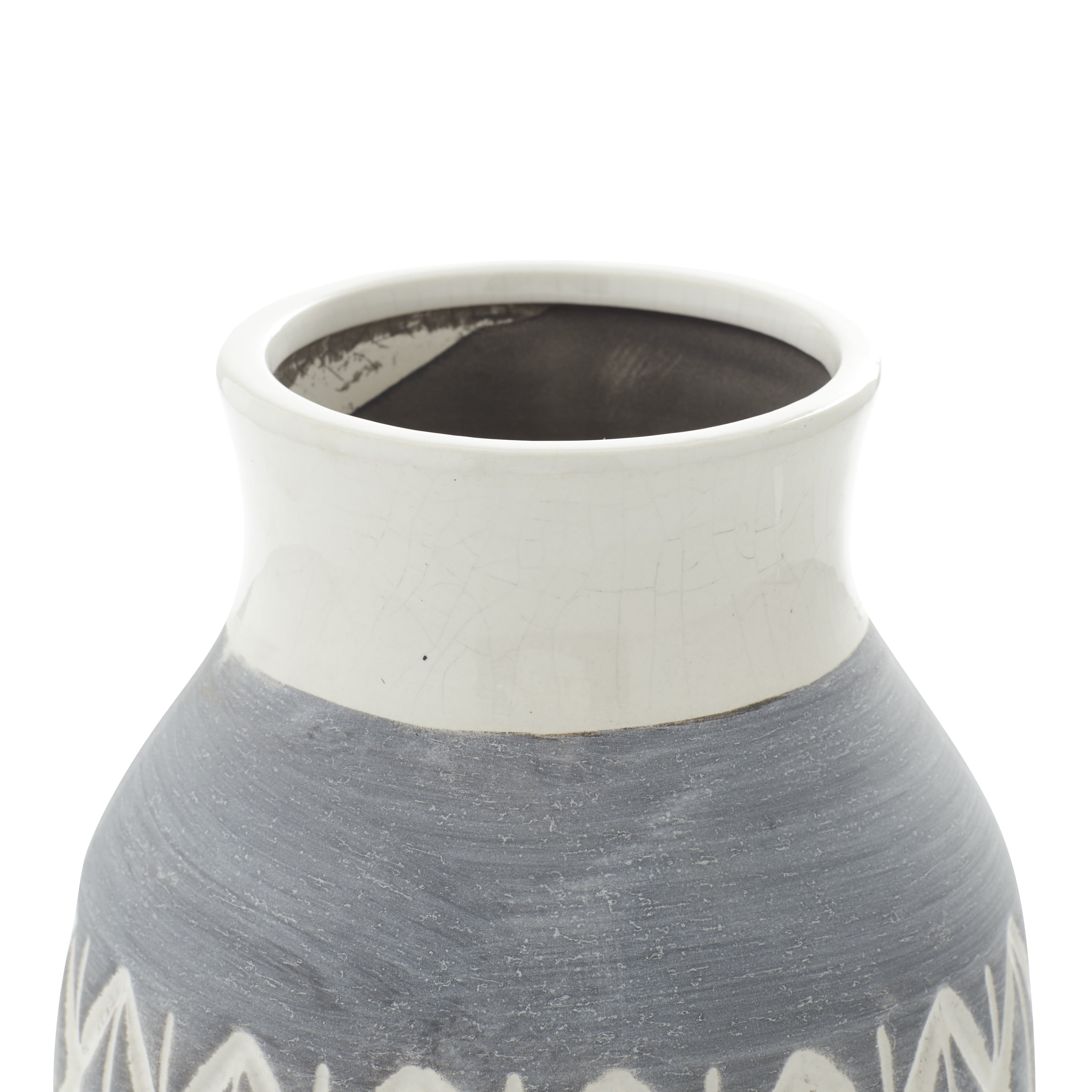 DecMode 13" White Ceramic Vase with Diamond Pattern