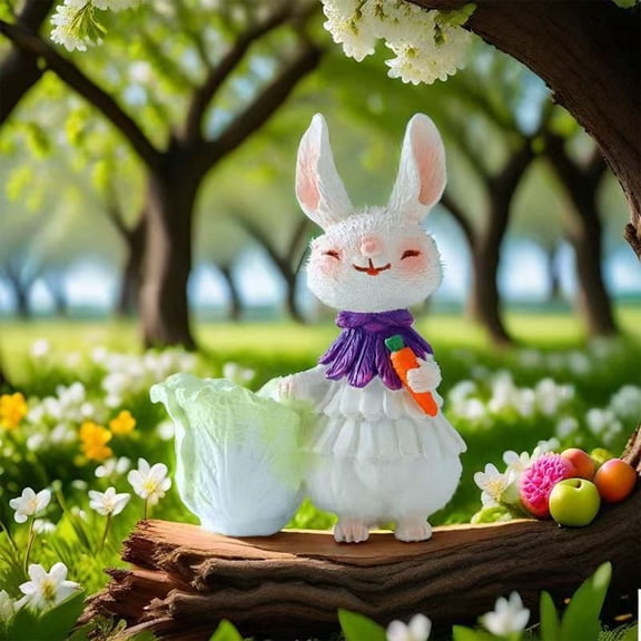 Decorative Resin Easter Bunny Garden Figurine with Faux Rattan Look and Bow Accent for Outdoor Lawn Patio Tabletop, Weather‑Resistant Holiday Statue for Spring and Year‑Round Decor