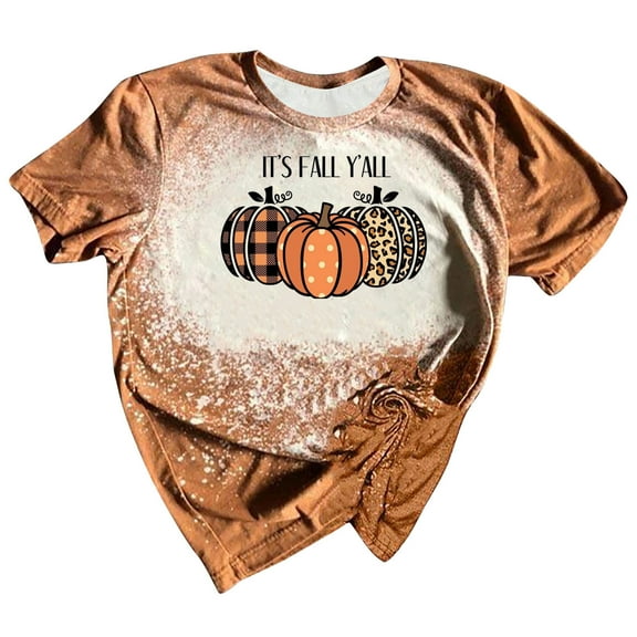 Odeerbi Thanksgiving Shirts for Women 2025 Crewneck Pumpkin Print Tees Short Sleeve T-Shirt Blouse Tops Orange