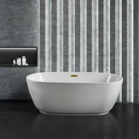 59" Streamline N560GLD Soaking Freestanding Tub and Tray With Internal Drain