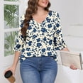 thumbnail image 3 of ZQUUVOU Women's T-Shirt Casual Printed Floral 3/4 Sleeve V-Neck Ruffle Blouse A-Beige (S), 3 of 6