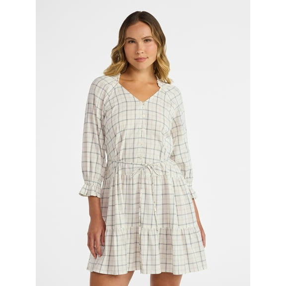 Time and Tru Women's Ruffle Neck Tiered Mini Dress, Sizes XS – XXXL