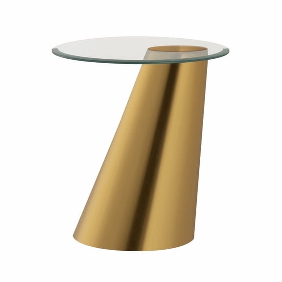 Elk Home Cone 17-Inch Wide Round Metal and Glass Accent Table in Antique Brass Finish