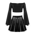 thumbnail image 3 of TTAO Kids Girls 2Pcs Sparkle Jazz Hip Hop Dance Performance Outfit Metallic Long Flared Sleeve Crop Top and Skirt Set Black 10, 3 of 4