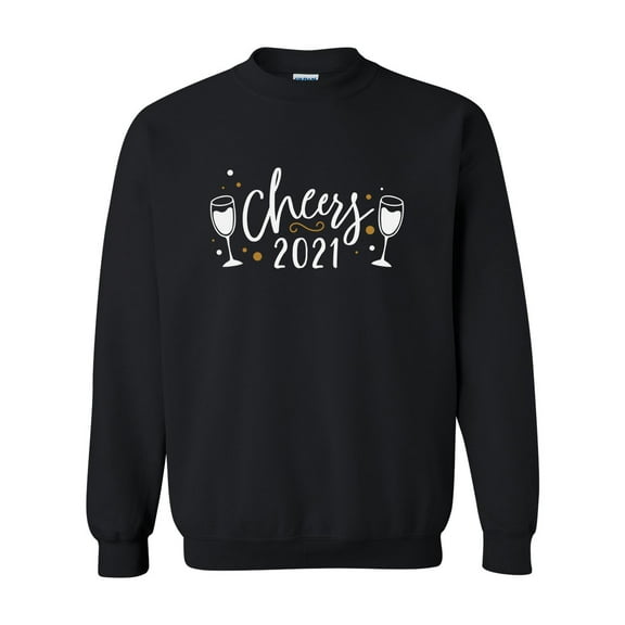Cheers 2021 Champagne Glass Unisex Adult Crewneck Sweatshirt-Black-small
