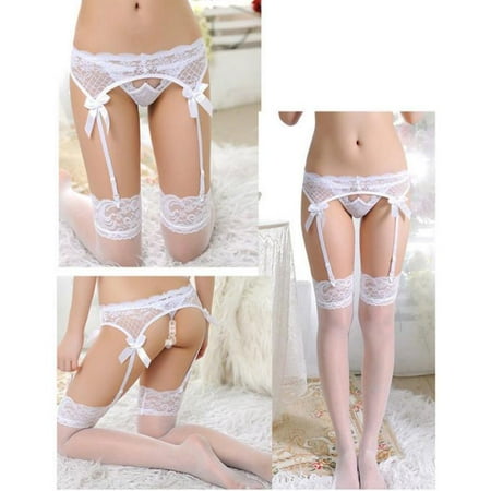 

Njoeus Women Lace Top Thigh-Highs Stockings & Garter Belt Suspender Set WH Clearance