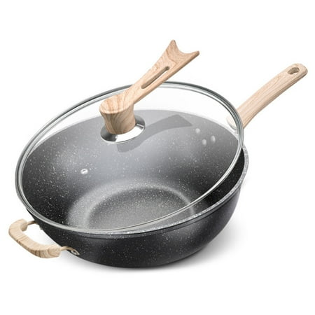 

Frying Pan with Lid Non-Stick Granite Small Frying Pan Wok Multifunctional Easy to Clean for Kitchen 10