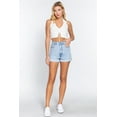 thumbnail image 2 of Saronite Basic Front Ruched Halter Neck Sweater Knit Crop Top, Off White (Women's), 2 of 4