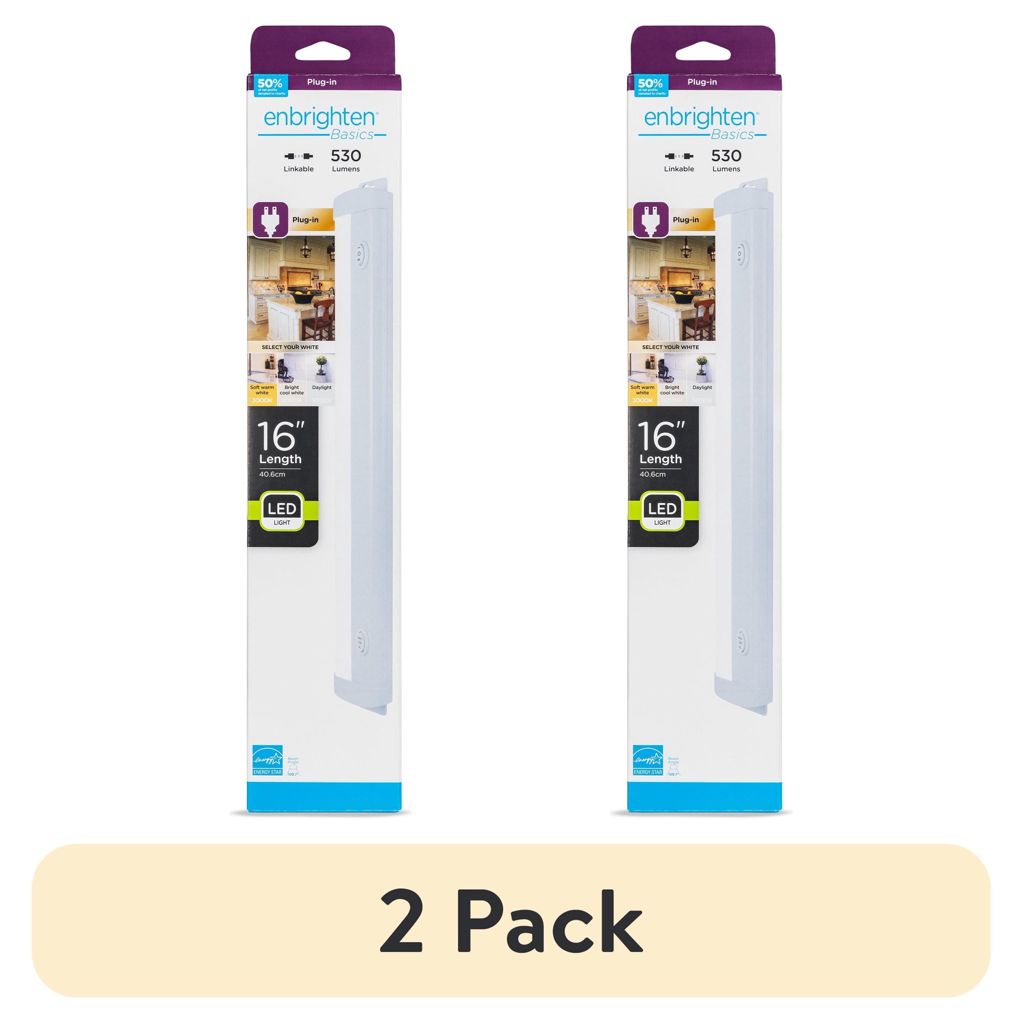 (2 pack) Enbrighten 16 Plug-in LED Under Cabinet Light Fixture 0.71 lbs 61841