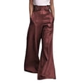 thumbnail image 2 of Women'S Faux Leather Pants PU High Waist Wide Leg Pants with Pockets Pleated Going Out Trousers Wine Red M, 2 of 6