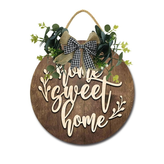 Home Sweet Home Front Door Sign Funny Wreaths Hanging Wooden Plaque Decoration Round Rustic Wood Farmhouse Porch Decor for Home Front Door Decor, 11 x 11 Inch