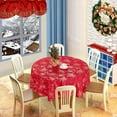 thumbnail image 3 of Poinsettia Christmas Tablecloth - 60 Inch Round, Red, Decorative Table Cover for Kitchen, Dining, Holiday, 3 of 7