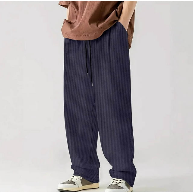 Pantalones largos de pana elásticos con cordones para hombre, de color liso, para actividades al aire libre, para fitness, pantalones largos para hombre