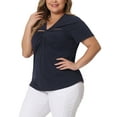 thumbnail image 4 of Agnes Orinda Plus Size Top for Women Ribbed Knit CutOut Twist Knot Neckline Short Sleeve Tee Shirt 2X Navy Blue, 4 of 5