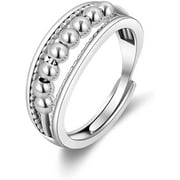 YXWLKJ Silver Anxiety Ring for Women, 925 Sterling Silver Fidget Ring for Anxiety, Adjustable Beads Stress Relieving Spinner Ring, Cubic Zirconia Thumb Rings for Stress Relief, Silver Fidget Ring