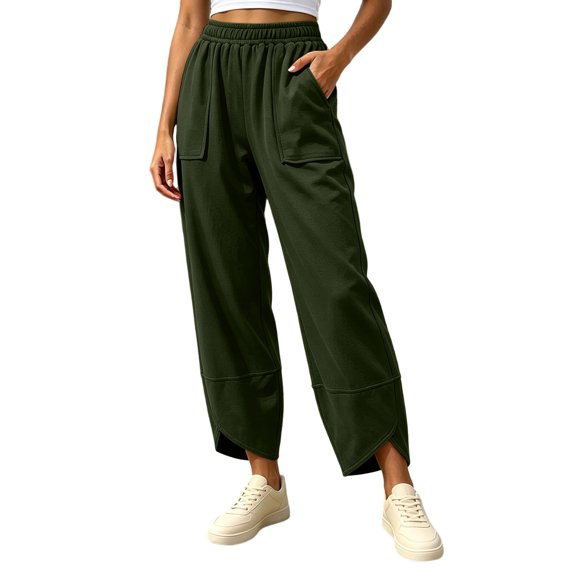 Njagoc3 Cargo Pants Women | Drawstring Waist Relaxed Trousers with Front Patch Pockets | Loose Fit for Fall Casual Daily Wear & Outdoor Activities,Army Green,S