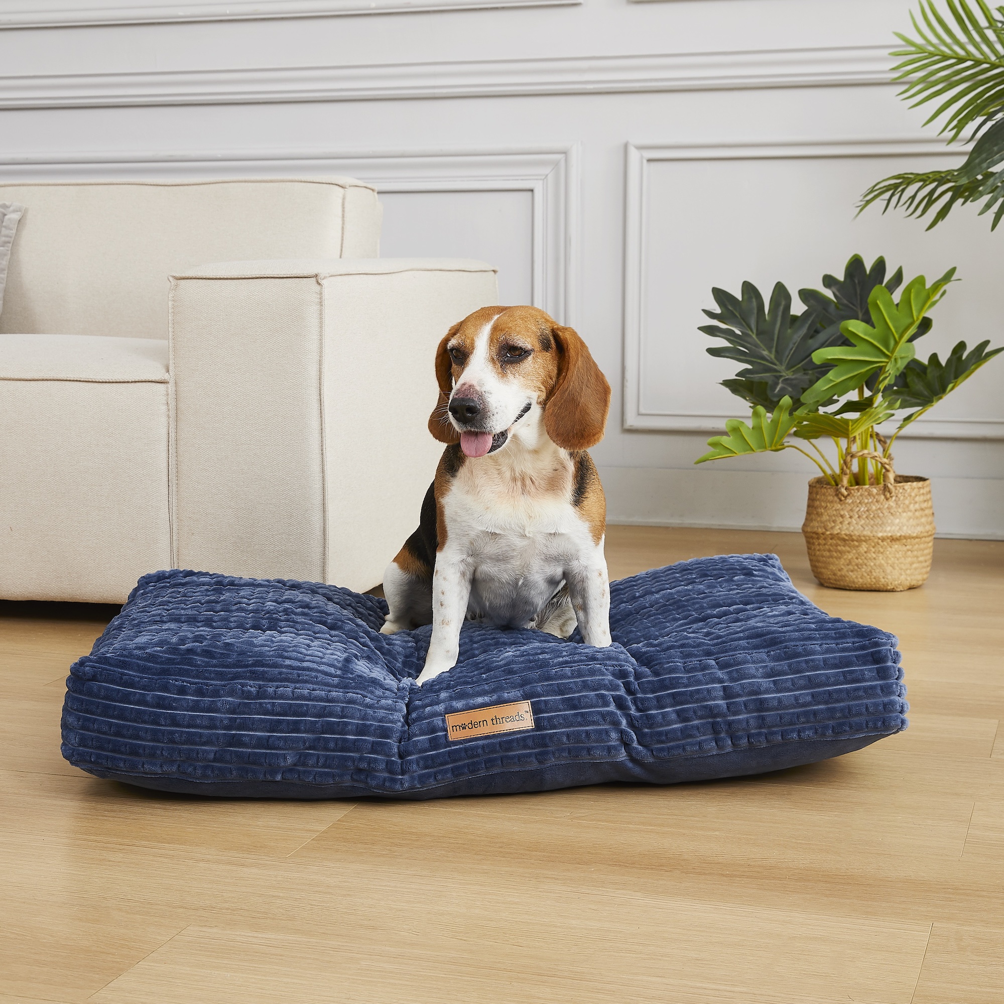 Modern Threads Ultra Plush Orthopedic Large Textured Memory Foam Pillow Bed for Dogs, Blue