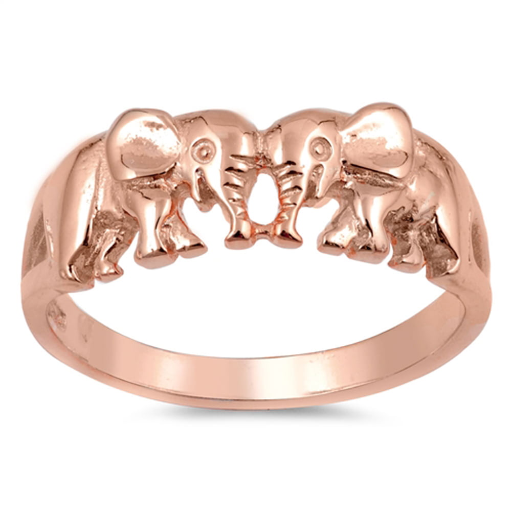 Animal Kingdom Solid 10k Rose Gold Open Design Band Three Elephant Ring