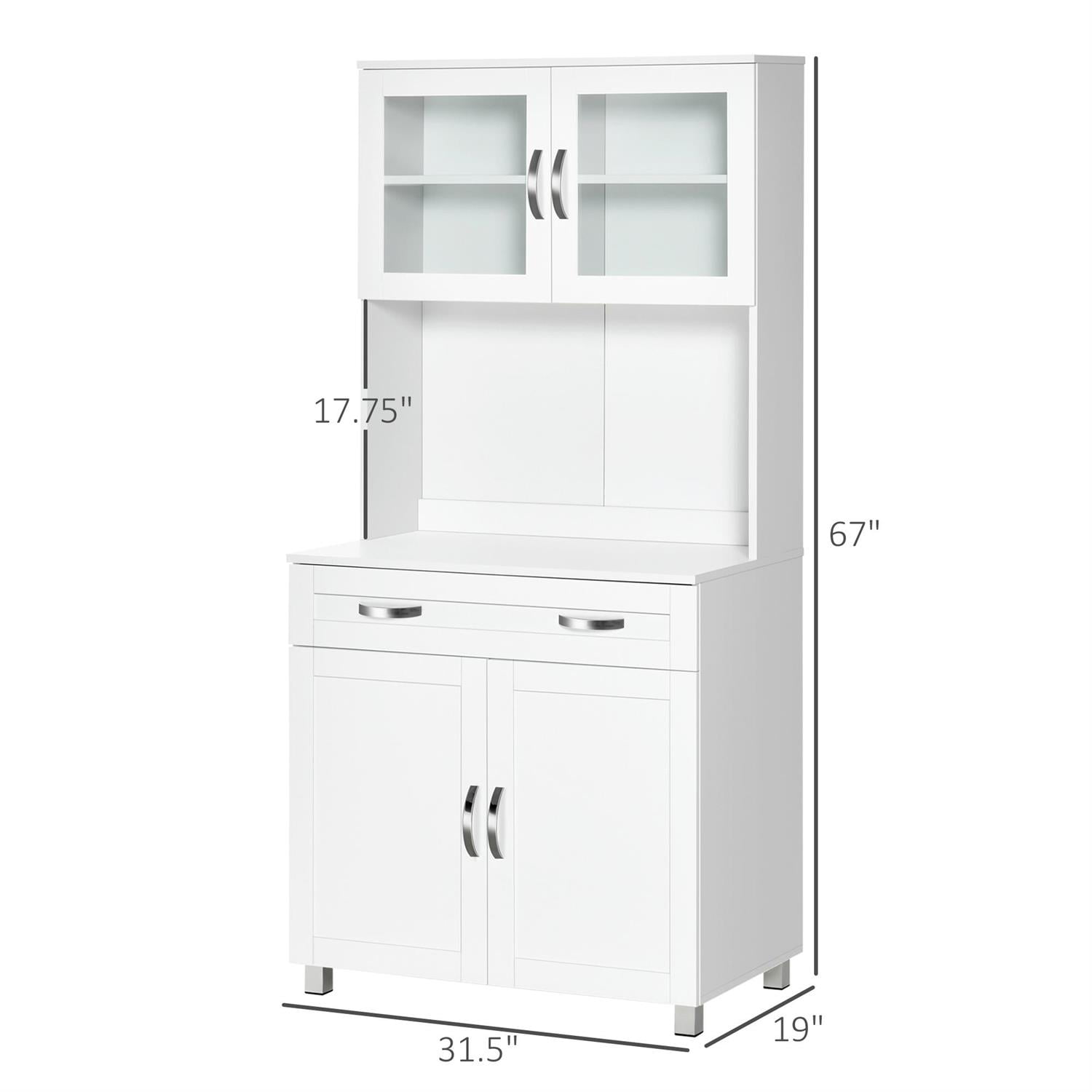 Demi Bonn 67" Modern Kitchen Storage Cabinet with Hutch and Glass Doors for Home Use, Buffet with Shelves and Drawers, Spacious Pantry, White