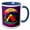 Blue/White, variant on 3drose, Round Design of a Yellow and Red Tent, Purple Mountains. Happy Camper, 11oz Mug