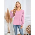 thumbnail image 3 of Long Sleeve Shirts Womens Pleated Business Casual Blouses with Smocked Cuffs Pink XL, 3 of 6