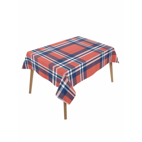 Orange Blue Table Cloth, British Style Buffalo Plaid Lattice Waterproof Tablecloth for Rectangle Tables, Reusable Washable Fabric Table Cover for Restaurant Kitchen Dining Tables 52"x70"