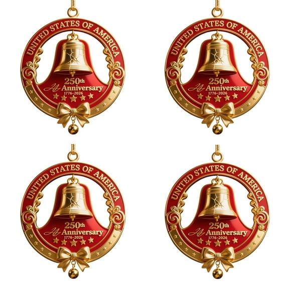 4 Pcs USA 250th Anniversary Liberty Bell Hanging Ornament, Acrylic USA 250th Anniversary Bell Christmas Gold Bell Ornament for Christmas Tree Garden Collectors Patriotic