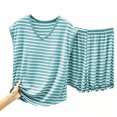 thumbnail image 4 of Tqcoqu Women's Striped 2 Piece Pajama Set,V Neck Sleeveless with Built In Bra Tank Top & Elastic Waist Shorts,Soft Loungewear Sleepwear Outfit Set,Green Women's XL-XXL, 4 of 6