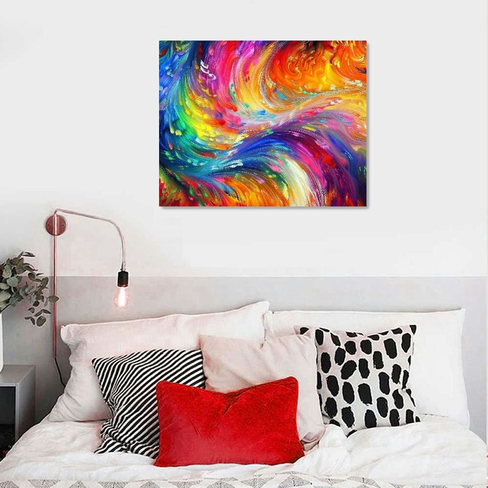 COMIO Abstract Colorful Wall Art Rainbow Canvas Wall Decor Bright Multicolor Color Blocks Splash Picture Art Modern Contemporary Prints Artwork for Home Living Room Bedroom Office Decoration